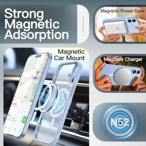 Image of JETech Magnetic Case for iPhone 17 6.3-Inch Compatible with MagSafe, Shockproof Slim Phone Cover with Built-in Camera Control Button, Matte Translucent Back (Mist Blue)