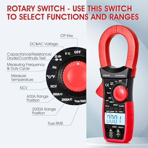Image of BTMETER Digital Clamp Meter Multimeter, 6000 Counts Bluetooth Multimeter, 2000A AC /DC Amp Tester, Measures Voltage, Ohms, Capacitance, Frequency, Temperature, NCV with Data Logging 570Y-APP