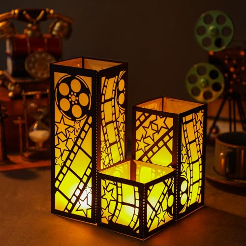 Image of Rossesay 24 Pcs Movie Night Party Decorations Movie Theater Centerpieces 3 Size Lighted Paper Lantern with LED Candle for Theater Themed Party 3D Table Decorations Wedding Birthday Centerpieces