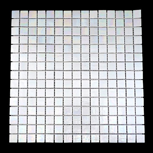 Urbn Contemporary Pearl White Iridescent Glass Mosaic Tile For Kitchen And Bath - One Box Of 20 Sheets (23 Sq Ft) #TOP1