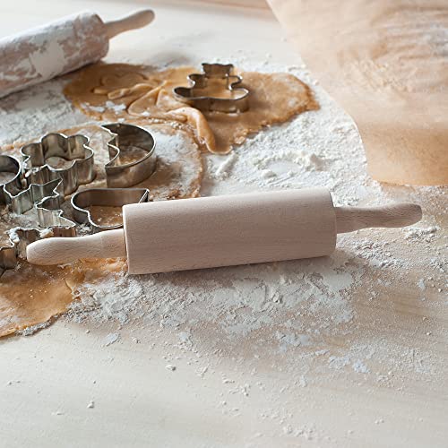 HOFMEISTER® Rouleau à pâtisserie en bois pour enfants 26 cm avec axe rotatif Petites poignées pour les mains des enfants Facile à dérouler avec le mini rouleau à pâtisserie Produit naturel en Europe
