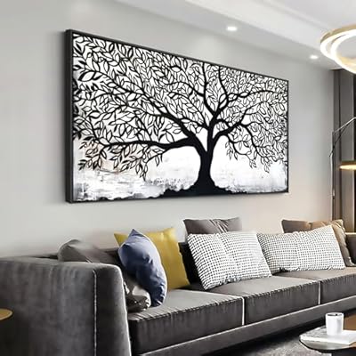 MooMel Wall Art Tree of Life Black and White Abstract Wall Art Canvas Painting for Living Room Bedroom Dining Room Home Office Decor Large Framed Ready to Hang 20"x40"