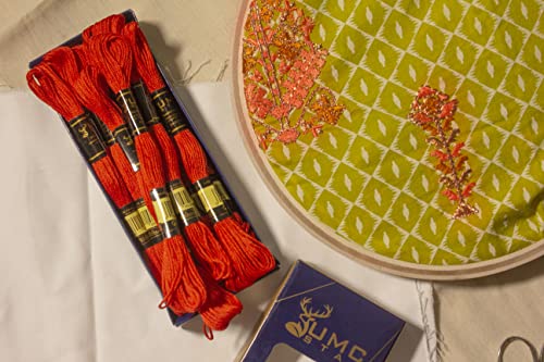 Image of 12 Pieces 335 /606 Premium Embroidery Thread Egyptian Cotton Skeins Cross Stitch Floss Oeko TEX Stranded Coral Bright Red Orange 335