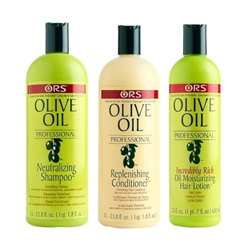 ORS Olive Oil Professional Incredibly Rich Oil Moisturizing Hair Lotion - Professional Neutralizing Shampoo - Professional Replenishing Conditioner - Bundle