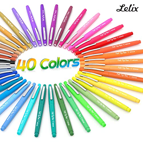 Lelix Felt Tip Pens, 40 Colored Pens with Case for Journaling and Writing