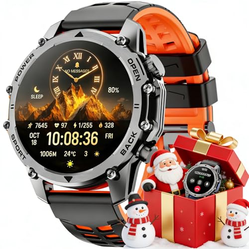 Hwagol Smart Watches for Men (Call/Notification),1.52'' Military Smart Watch, Two Style Kits,Flashlight,100+Sport Modes/Heart Rate/Sleep Monitor/Pedometer (Orange-Blue)