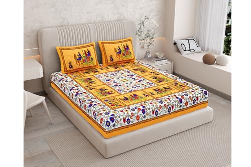 Image of Queenie Pure 100% Cotton Double Bed Sheet with 2 Pillow Covers (Bedsheet for Double Bed Cotton,