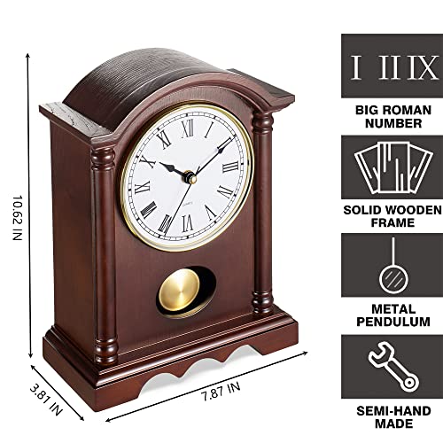 Image of AYRELY Classic Grandfather Mantel Clock for Living Room Deco, Elegant Wooden Finish, Gold-Tone Pendulum, Desk Clock for Living Room, Bedroom, Farmhouse Decor
