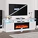 IDEALHOUSE 70'' Fireplace TV Stand with 36'' Firplace, 2 Tier TV Console Cabinet with Storage Cabinet, Entertainment Center, Electric Fireplace Heater with 12 Frame and LED Light Colors, White