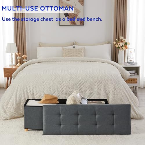 Image of BRIAN & DANY 43 Inches Folding Storage Ottoman Bench, Ottoman with Storage Bench for Bedroom, Living Room, Entryway, Foot Rest with Legs, Dark Gery