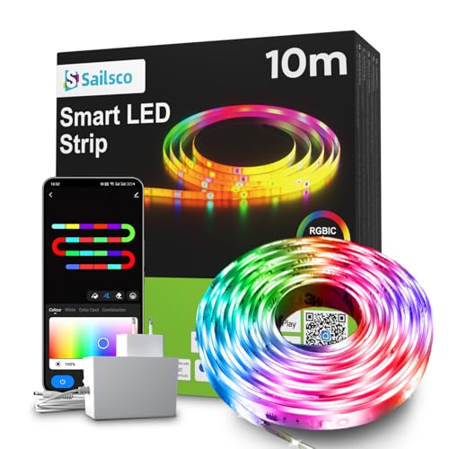 sailsco RGBICWW Striscia LED da 10 m, compatibile con Alexa/Google Home/Smart Life App, timer Setting, striscia luminosa WiFi dimmerabile, Music Sync Colour Changing, catena luminosa per giochi e