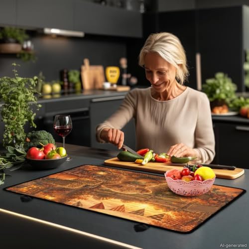 Image of Electric Stove Top Covers Heat Resistant Glass Ceramic Cooktop Cover Mat Fall Season Kitchen Scratch Resistant Flat Top Stove Cover, 29 x 21 Inch, Highland Cow Pumpkin Print