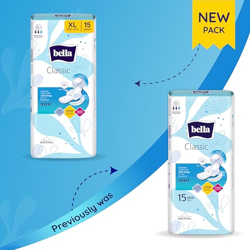Bella Classic Maxi Softi Pads For Women|Sanitary Napkins|For Sensitive Skin|28 Cm Long|With Wings|Breathable|Extra Protective Zone|For Rash Free Period|Comfort Cussion|Pack Of... - Image 2