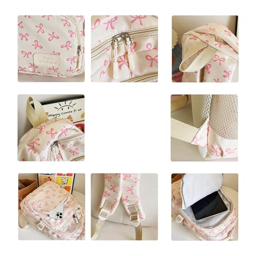 3pcs Bow Backpack Bags Set, Bow Backpack for Women, Cute Girl Backpacks for School, Pink Bow Backpack (Red)2
