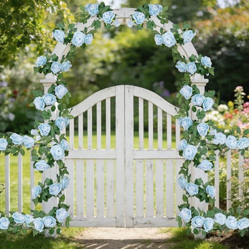 U'Artlines 3 Pack Artificial Blue Rose Vines Floral Garlands Total 19.5 Ft Fake Vine Silk Flower Garland for Indoor Outdoor Home Wedding Arch Garden Wall Decoration by U'Artlines - Image 7