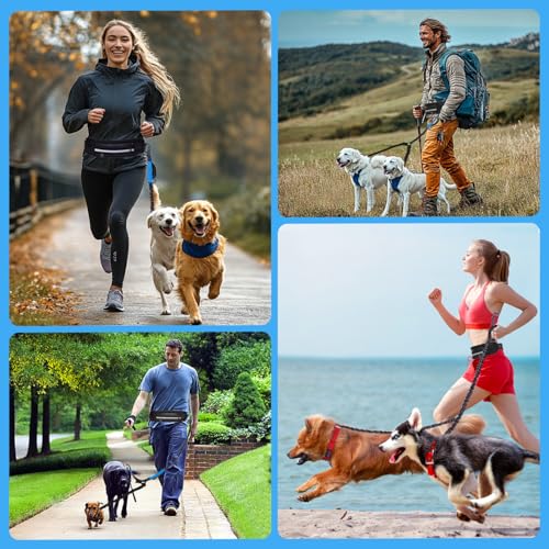 Nobleza Joggingleine für 2 Hunde mit Bauchgurt, Freihändig Laufleine für Hunde, Reflektierend Elastisch Laufleine zum Joggen Laufen Wandern