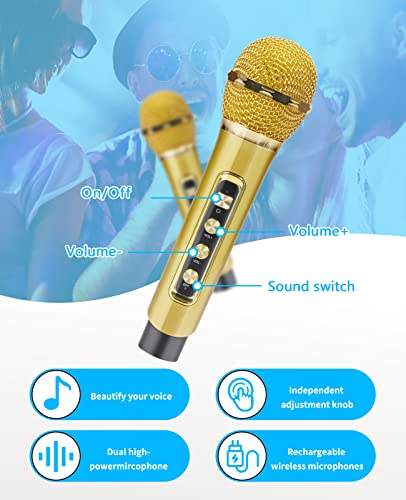 Jiefoch Karokee Machine With Bluetooth And Wireless Microphone For Adults,Karaoke Microphone For Smart Tv,Pa Speaker System With Meetings, Party (Gold) #TOP3