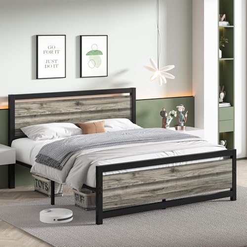 Image of Catrimown Full Size Bed Frame with Headboard, Full Metal Platform Bed Frame with Steel Slat Support, 10.5 in Storage Clearance, No Box Spring Needed, Easy Assembly, Wash Grey