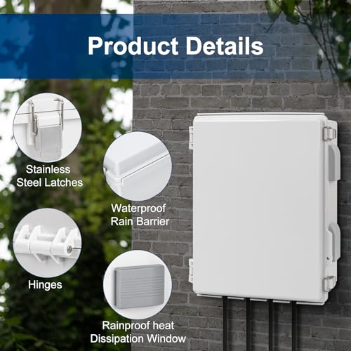 Image of Electrical Junction Box, Ventilated Design, Cable Grommets, Indoor /Outdoor Use with Mounting Panel & Hinged Cover. Waterproof IP 65. (Grey Cover, 15.7 inchx11.8 inchx7.1 inch)