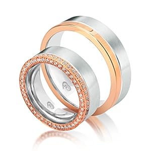 JC Silver Collection 2 x dubbele volledige krans zirkonia trouwringen 925 zilver verlovingsringen trouwringen met rosé verguld LC12.2, 925 sterling zilver, Zirkonia