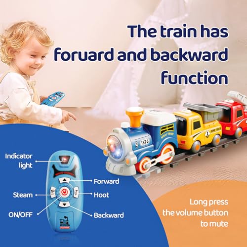 Remote Control Train Toy for Kids, Lighting & Music Train Set with Water Steam for 3-8 Boys Girls, Electric Train Set with Tracks Accessories, Birthday for Toddlers Age 4 5 6 7 8 - Thumbnail 5