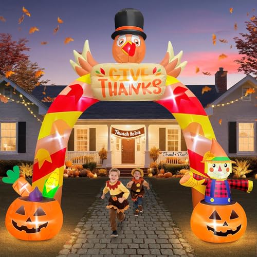 12FT Thanksgiving Inflatable Archway with LED Light Kalolary Giant Turkey Arch Inflatables Happy Thanksgiving Day Blow up Outdoor Decoartion Autumn Harvest Yard Inflatable for Lawn Holiday Home