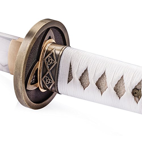 Siwode 40 Inch Hand Forged Authentic The Walking Dead Michonne's Katana Sword In T10 Clay Tempered Steel With Brown Pu Leather Strap And Scabbard #TOP4