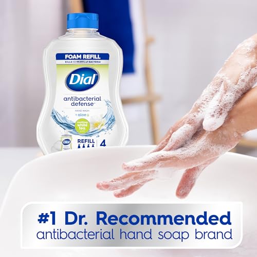 Image of Dial Antibacterial Defense Foaming Hand Soap + Aloe, Soothing White Tea, 30 Fl Oz Hand Soap Refill (Pack of 4), Dermatologist-Tested, Gentle on Skin