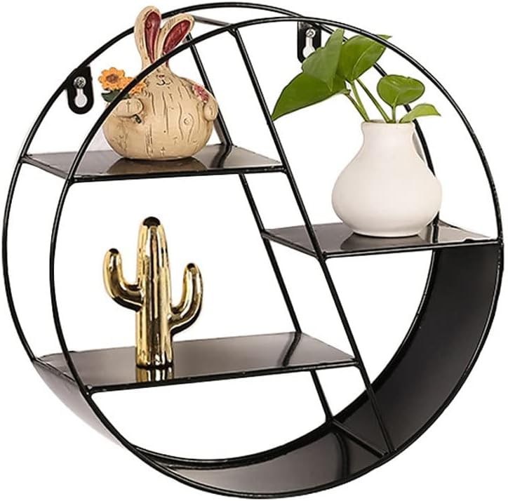 JSEIAJB Designed Round Metal Wall Mounted Hanging Floating Shelf Display Organizer Holder for Home Decor