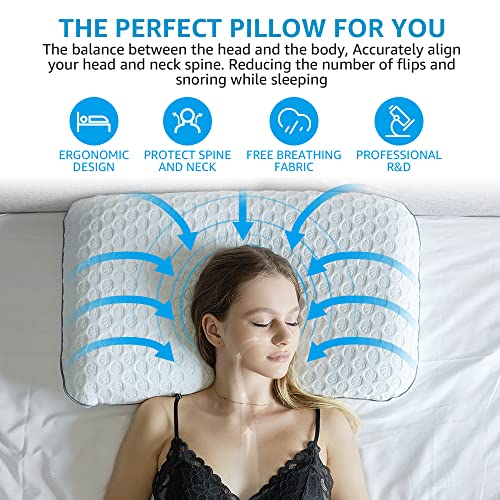 Neipota Memory Foam Pillow, Bed Pillow For Sleeping Premium Firm Solid Cervical Gel Cooling Ventilated Support Pillows For Neck Pain, Back, Side Sleeper, Hypoallergenic Washable Cover, 16"×28" Queen #TOP3