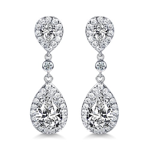 SELOVO Pendientes de gota con circonita cúbica para boda, diseño de lágrima, cristal de circonita cúbica transparente Cover