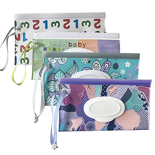 Image of 4 Pack Baby Wipe Dispenser,Baby Wet Wipe Pouch Container, Baby Wipes Container,Portable Refillable Wipe Holder,Reusable & Refillable Portable Wipes Dispenser,Lightweight Baby Travel Wet Wipe Holder