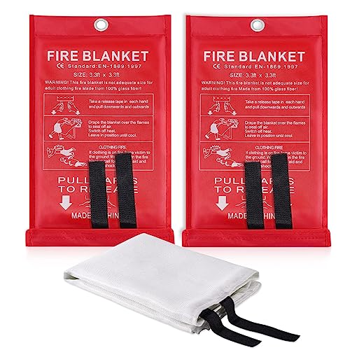 TERRIFI Fire Blankets Emergency for Home Prepared Emergency Fire Retardant Blanket for Fireproof Blanket for Kitchen Camping Grill Car Office Warehouse School Picnic Fireplace(2PCS)