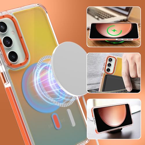 Image of Magnetic Case for Samsung Galaxy S23 FE 5G [Compatible with Magsafe] [Cute Fashion Fluorescent Design] [1 Screen Protector] Slim Translucent Matte Case for Galaxy S23 FE 5G 6.4 inch, Orange