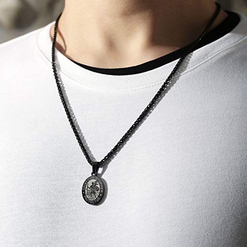 P. BLAKE Oval Saint Christopher/Michael/Joseph/Jude/Virgin Mary/Joseph/Francis/Patrick/Anthony/Benedict/Thomas Necklace for Men Women, Stainless Steel Catholic Patron Pendant with Chain 24 Inches