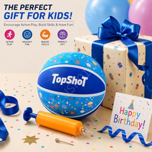 Image of PLUSPOINT Kids Basketball with Air Pump | Colorful Printed Rubber Basketball for Indoor & Outdoor Play | Training Sports Ball for Kids | Easy Grip Recreational Basketball