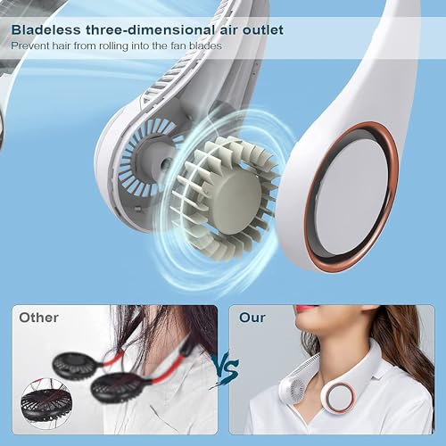 Image of Portable Neck Fan, Hands Free Bladeless Fan, 360 Cooling, Wearable Quiet Fan for Outdoor Indoor Use(White)