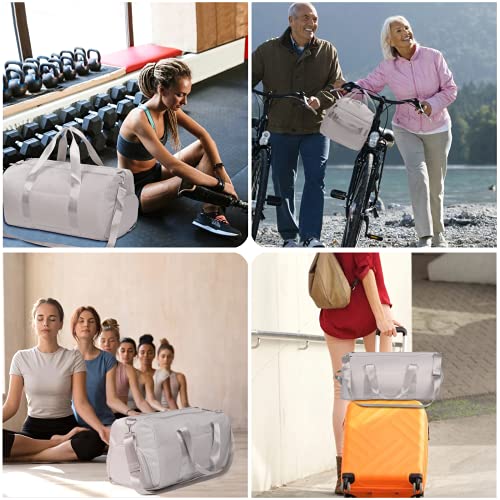 Image of Duffle Bag For Women, Sports Duffel Bag for Gym with Wet Pocket & Shoe Compartment, Overnight Weekender Travel Bag, light grey, medium
