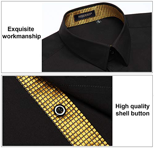 HISDERN-Mens-Business-Dress-Shirts-Long-Sleeve-Casual-Button-Down-Shirt-Formal-Inner-Collar-Contrast-Shirt-for-Men-Wedding - DumpADate.com