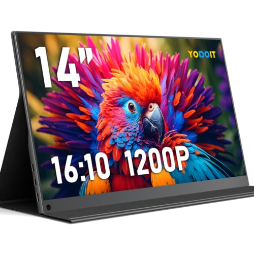 Image of Yodoit Portable Monitor for Laptop 1920x1200 14 inch FHD Travel IPS Screen Display with USB Type C Port and Built-in Speakers with Cover Compatible with PC, MacBook, Xbox