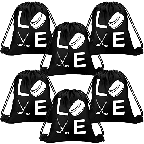 Sinmoe 6 Pcs 13.4 x 16.9'' Hockey Gift Bag Large Hockey Party Favor Bags Sport Goodie Drawstring Bag for Men Women Gym Shopping Sport Birthday Travel Class Yoga Party Celebration Activity