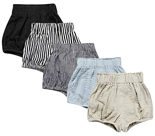 5 Pack Baby Cotton Linen Blend Bloomer Shorts Cute Stripe Dot Triangle Shorts Bloomers Loose Harem Shorts for Boy Girl