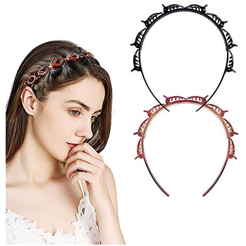 Double Bangs Hairstyle Hairpin, 2pcs Hairpin Headbands, Twist and Clip Headband/Korean Braided Headband/Hairpin Hair Band/DIY Hairband Non-slip/Double Layer Twist Plait Headband for Women Girls Cover
