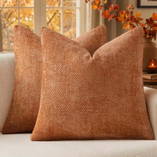Image of MIULEE Pack of 2 Fall Orange Decorative Pillow Covers 20x20 Inch Soft Chenille Couch Throw Pillows Farmhouse Cushion Covers for Home Decor Sofa Bedroom Living Room
