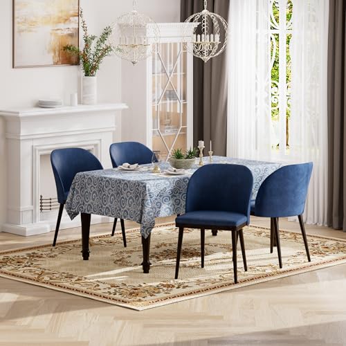 Image of Upholstered Dining Chairs Set of 4 - Modern Dining Room Chairs, Mid-Back Restaurant Kitchen Chairs with Wooden Legs, Blue