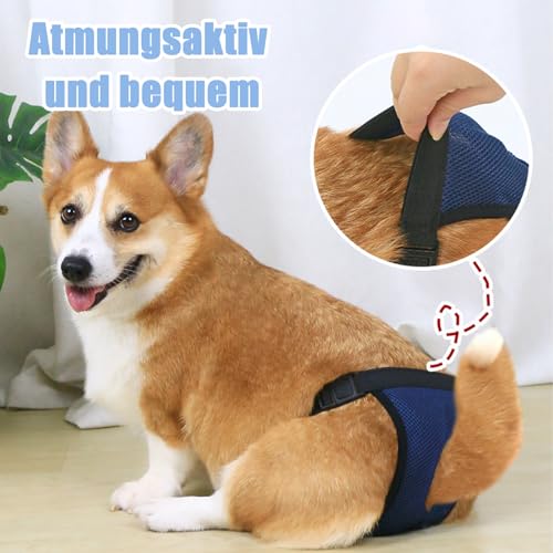 2er Pack Höschen für Hunde Läufigkeit mit 10 Damenbinden, Verstellbare Schutzhose Hündin, Wiederverwendbare Waschbare Hundewindeln für Weibchen Hunde Läufigkeit, Periodenhose Hundes Schwarz und Blau