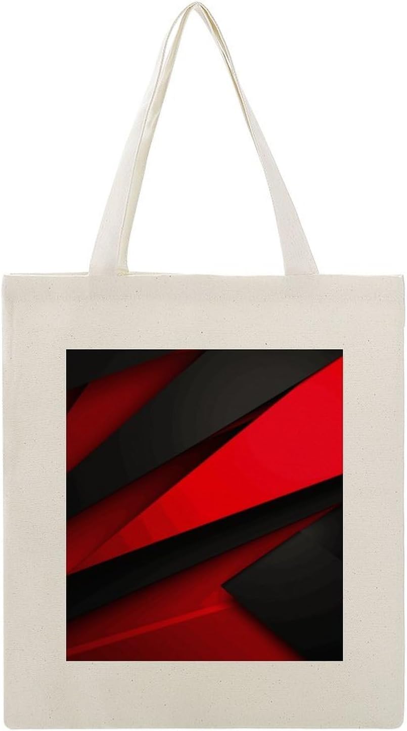 Red Black Cotton Polyester Blend Canvas Carryall Bag | Red Black Reusable Fabric Handbag for Grocery Travel Daily Errands Multipurpose Storage Carry Tote