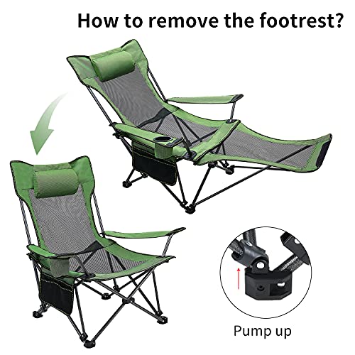METKIIO-Portable-Camping-Chair-with-Adult-Detachable-Footrest-Mesh-Folding-Recliner-Can-Sit-and-Lie-Down-with-Cup-Holder-and-Storage-Mesh-Bag-Net-Weight-95-Pounds-Heavy-Support-330lbs-Green