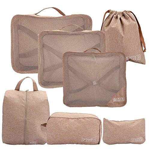 Pongnas Conjunto de sacos de armazenamento de viagem multifuncionais de 7 peças, bolsa de armazenamento de viagem, organizadores de embalagem de bagagem de viagem, bolsa de armazenamento (Caqui)