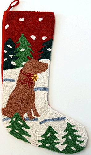 Alpine Mountain Yellow Labrador Retriever Dog Hooked Wool Christmas Stocking- Large 21"